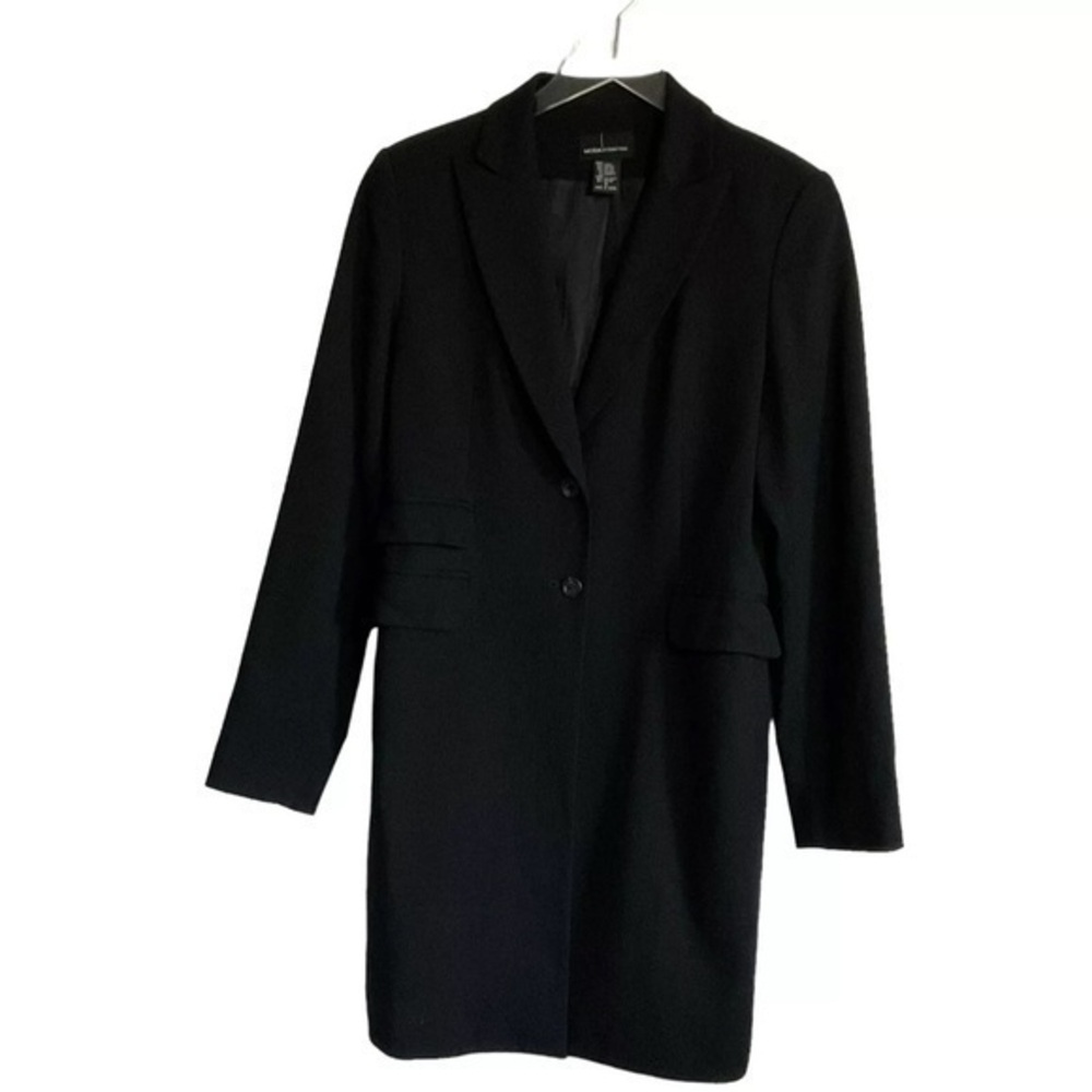 Y2K Moda International Long Black Wool And Rayon Blend Dress Blazer Size 8